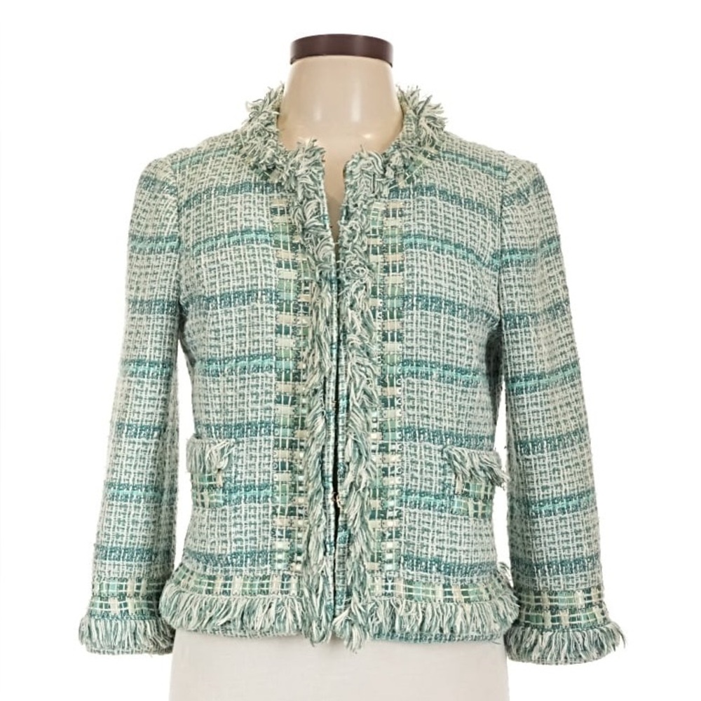 Tory Burch - Tweed, Women's Jacket /Blazer, Teal, Sky Blue & Green, with Pockets